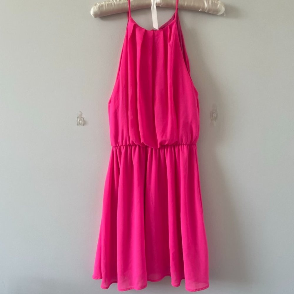 Highneck Hot Pink Cocktail Dress